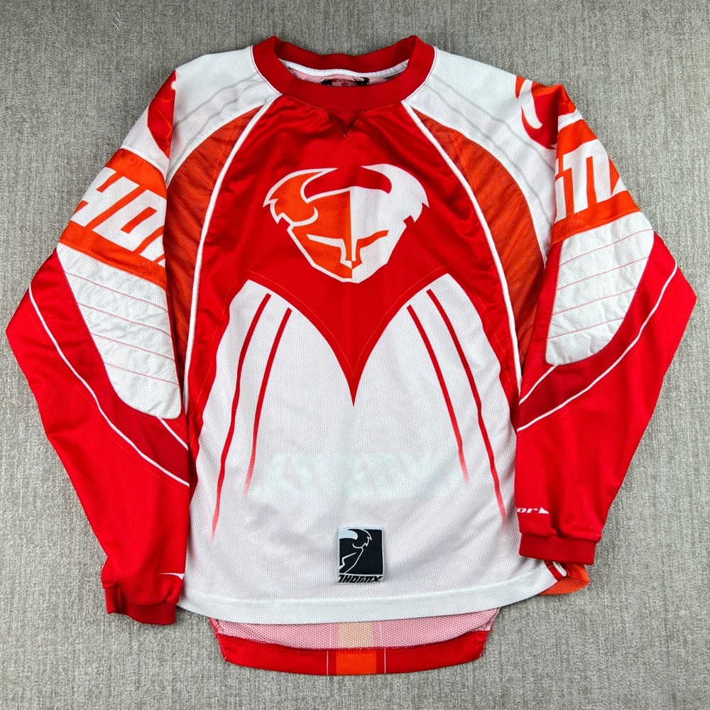 Thor MX Motocross Jersey Mens Small Red White Racing LS Shirt Streetwear Y2K